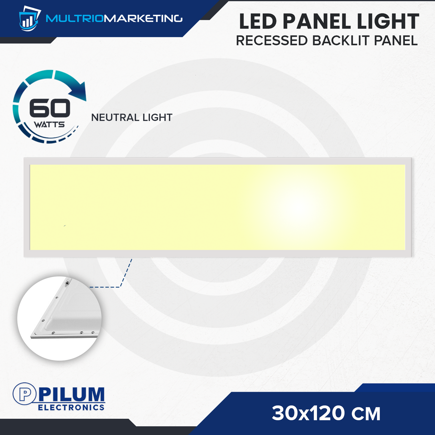 LED Panel Light - Recessed - 30x120cm